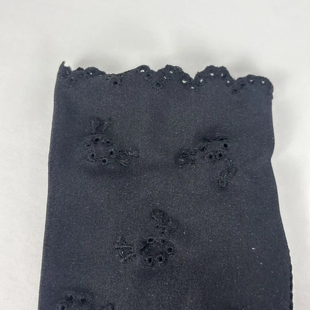 VTG Aris Isotoner Fancy Gloves Black Broderie Anglaise Embroidered One Size